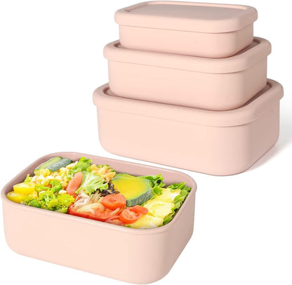 Silicone Food Storage Containers, Set of 3 Rectangular BPA-Free Silicone Lunch Box Containers with Lids, Airtight, Leak-Proof, Freezer, Microwave & Dishwasher Safe (10.2oz, 23.6oz, 44oz)