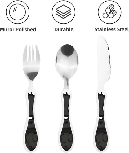 3-Piece Kids Silverware Set With Storage Case, Stainless Steel Reusable Children Safe Knife Spoon Fork Set Grim Reaper Children Flatware Set For Kids Lunch Box