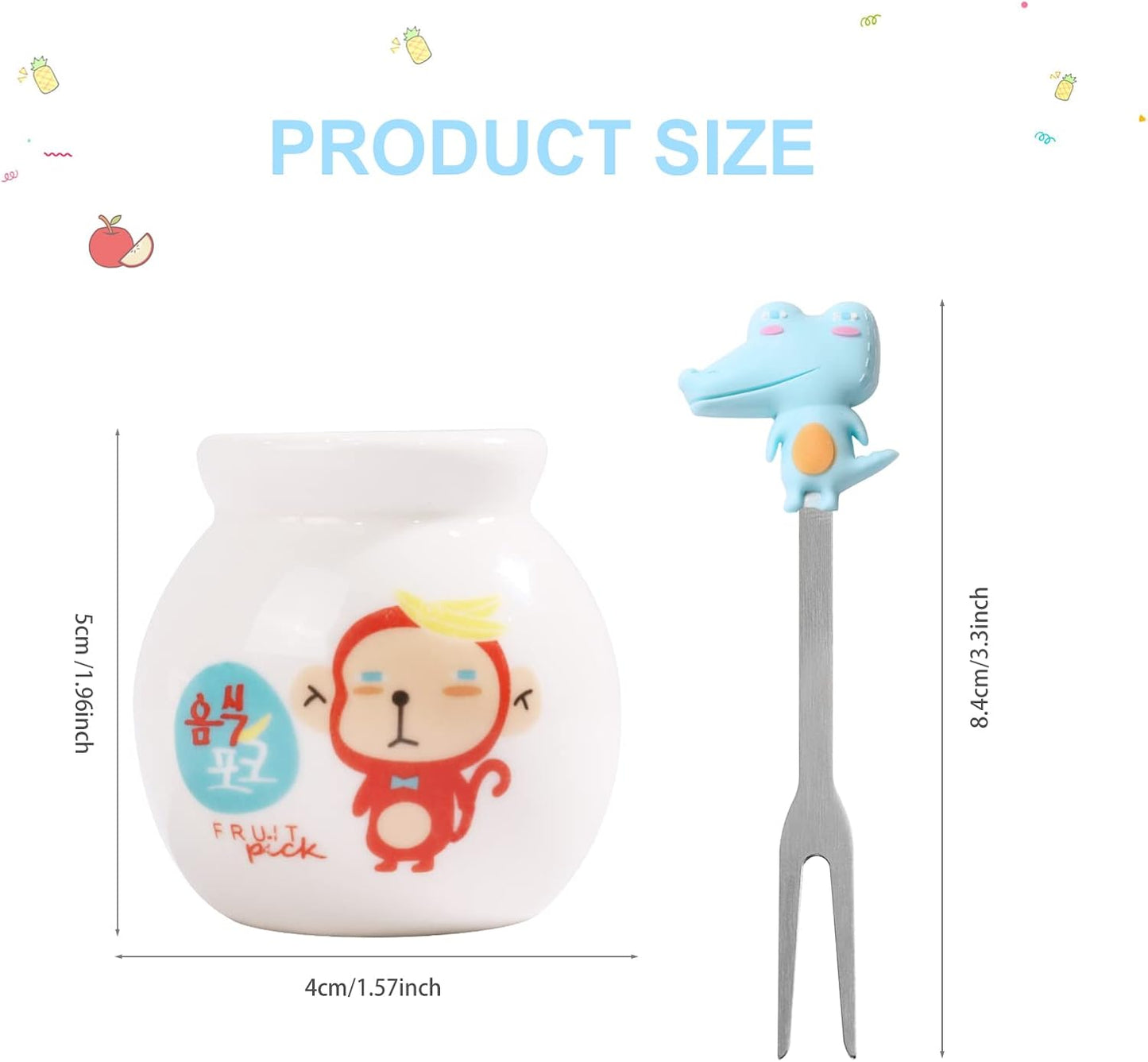 18 Pcs Food Picks for Kids with 3 Ceramic Jars, Set of 3 Cute Cartoon Fruit Forks Kids Stainless Steel, Animal Food Picks Fruit Picks for Kids Bento Picks for Appetizers