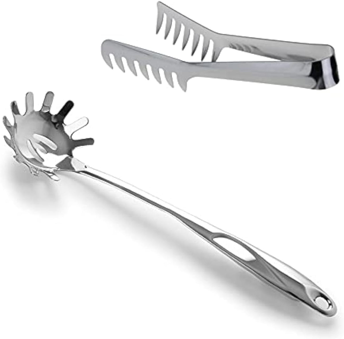 HornTide Stainless Steel Pasta Tongs, Pack of 2 Piece, Teethed Ends Design for Spaghetti Noodle Pastry, Kitchen Serving Tong Set 8-inch 20cm