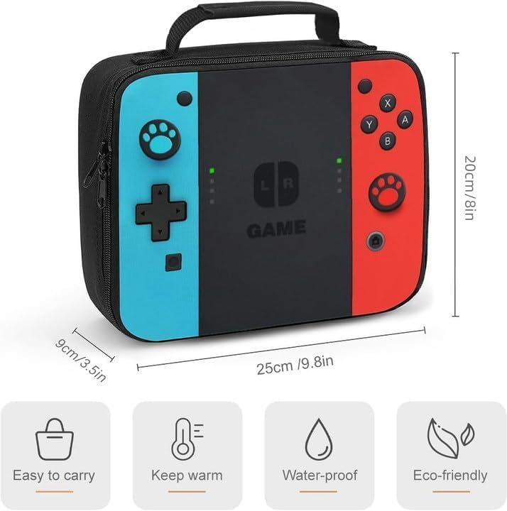 Game Lunch Bag for Boys Girls Gamer, Insulated Video Game Lunch Box for School Work Office Travel Picnic Hiking Beach, Waterproof Leakproof Portable Fits Most Bento Boxes