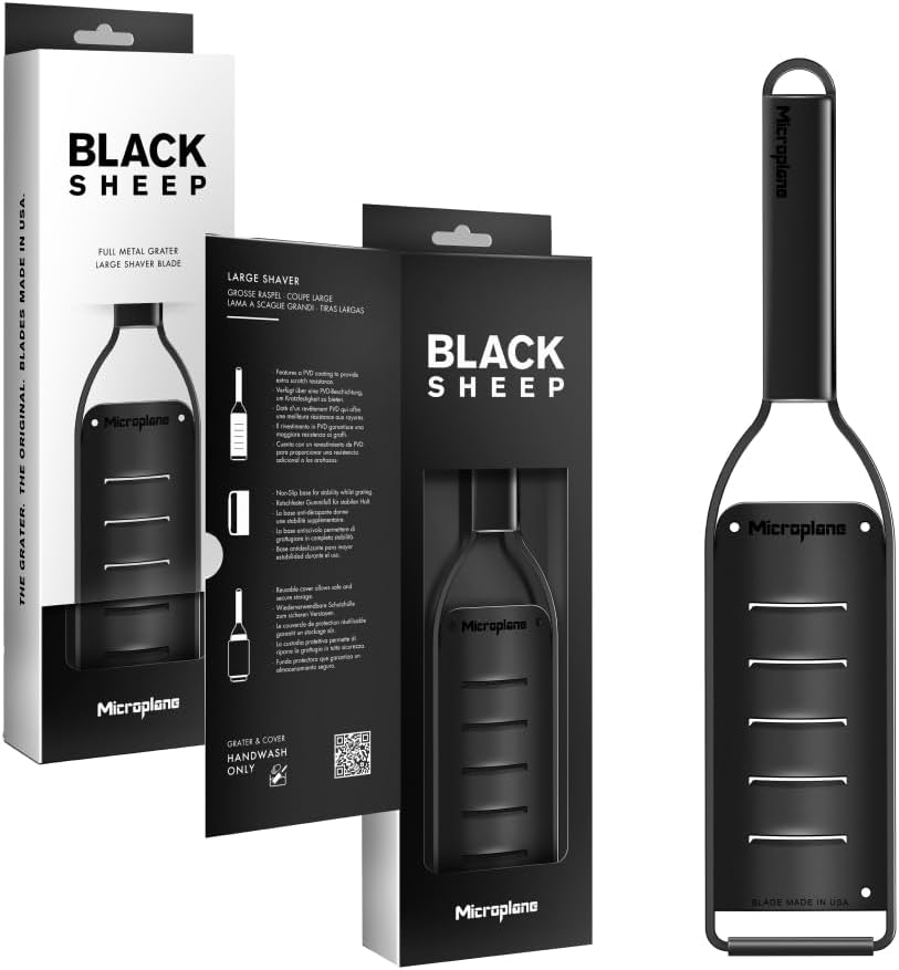 Microplane Kitchen Zester Grater with a Stainless-Steel Blade - Made in USA, for citrus, parmesan, ginger, chocolate & nutmeg from the Black Sheep Series