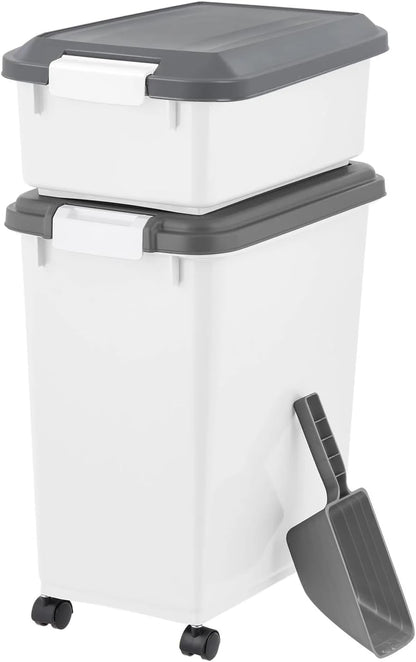 Airtight Pet Food Storage Container with Wheels and Scoop, Moisture-Proof Dog Cat Food Bin, Easy-Moving Kitchen Pantry Organizer (30 lb)