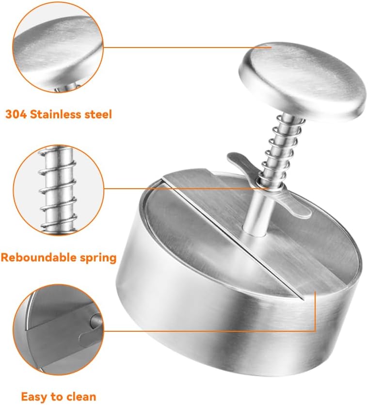 Brigii 304 Stainless Steel Burger Press - 4.5" Hamburger Patty Maker, Heavy Duty Stainless Steel Burger Press for Ground Beef, Burgers (Dishwasher Safe)