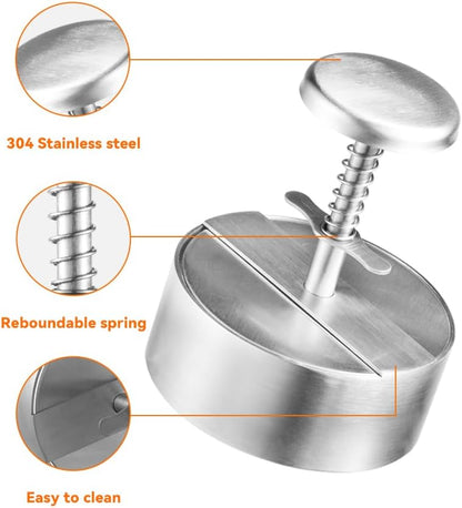 Brigii 304 Stainless Steel Burger Press - 4.5" Hamburger Patty Maker, Heavy Duty Stainless Steel Burger Press for Ground Beef, Burgers (Dishwasher Safe)