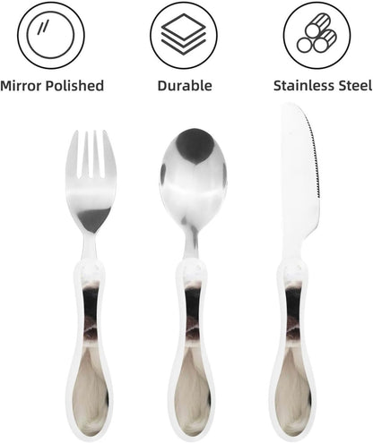 3-Piece Kids Silverware Set With Storage Case, Stainless Steel Reusable Children Safe Knife Spoon Fork Set Cute Puppy Children Flatware Set For Kids Lunch Box