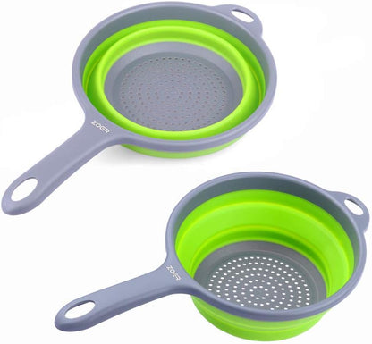 ZOER Kitchen Foldable Pasta Strainers,Collapsible Colanders with Handles,Space-Saver Folding Silicone Strainers Colander,Capacity of 2 quart (Green)