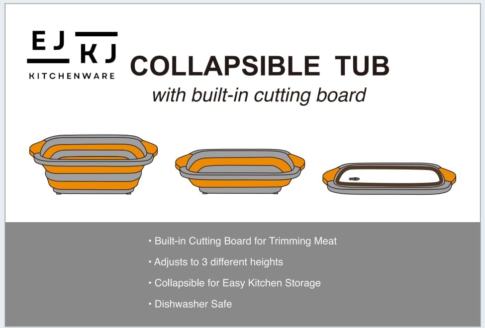 EJKJ Collapsible Cutting Board & Grill Caddy with Lid – Multifunctional Silicone Dish Tub & Food Prep Station for BBQ, Camping, Tailgates, Picnics & Veggie Washing
