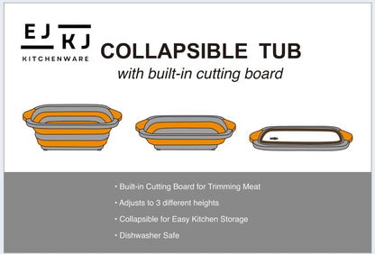 EJKJ Collapsible Cutting Board & Grill Caddy with Lid – Multifunctional Silicone Dish Tub & Food Prep Station for BBQ, Camping, Tailgates, Picnics & Veggie Washing