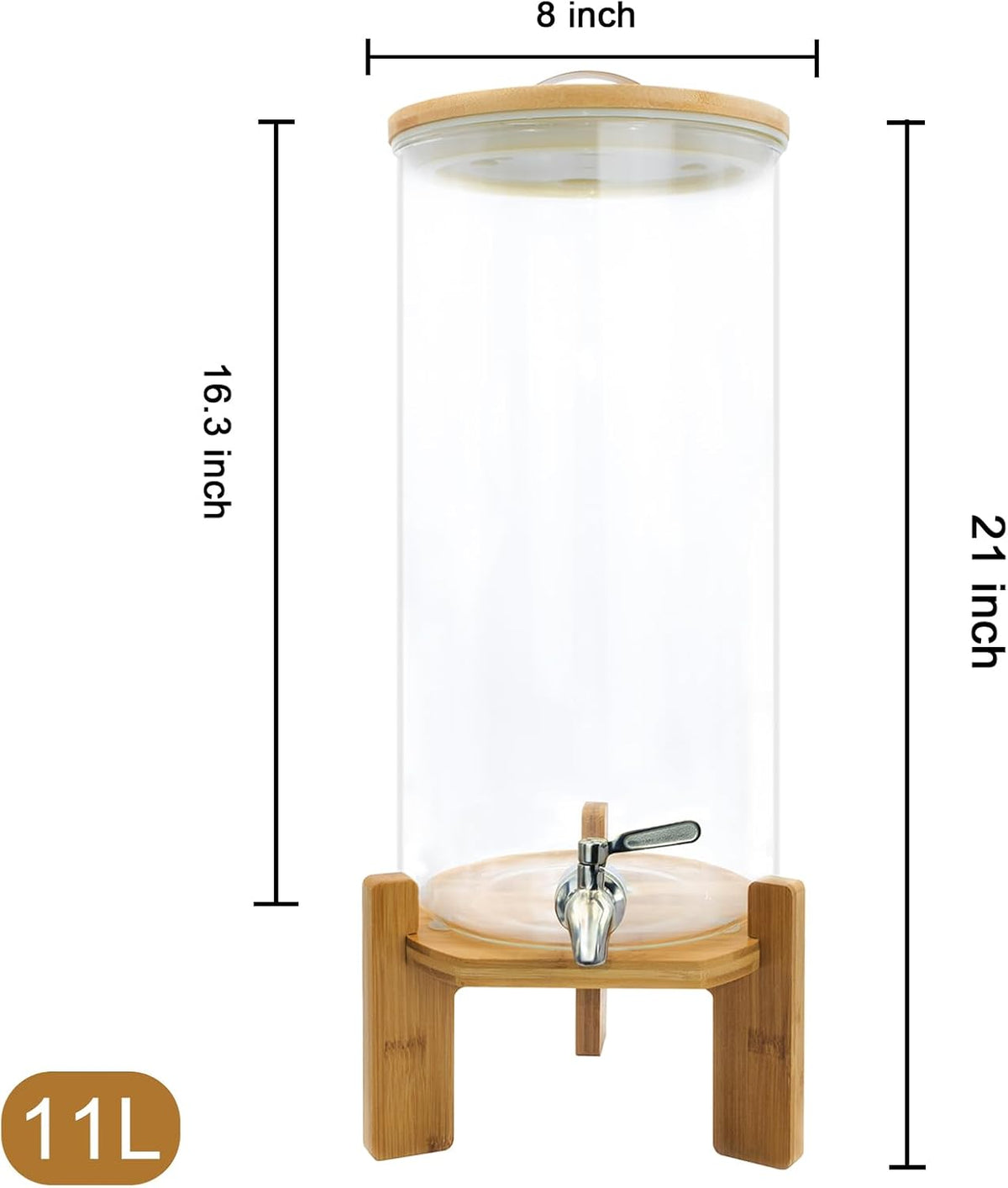 Glass Beverage Dispenser with Stand, 1.5 Gallons Glass Drink Dispenser-Beverage Dispenser with Wood Stand, Stainless Steel Spigot for Parties,Bars,Restaurants