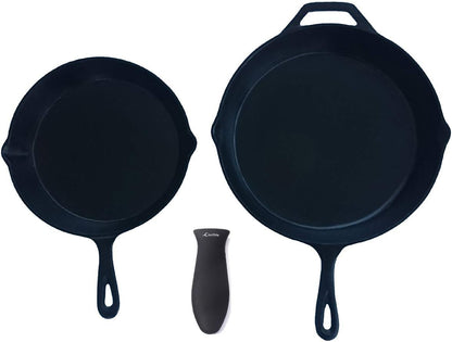 Silicone Hot Handle Holder + Assist Holder, Potholder (2-Pack Mix Red) for Cast Iron Skillets, Pans, Frying Pans & Griddles, Metal and Aluminum Cookware Handles - Sleeve Grip, Handle Cover