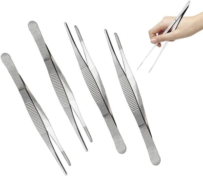 4 Pcs 5.5IN/14CMFood Tong Stainless Steel Cooking Tweezers Fine Tweezers, Kitchen Tweezers, Food Tweezers with Precision Serrated Tips for Cooking, Grilling, Baking,