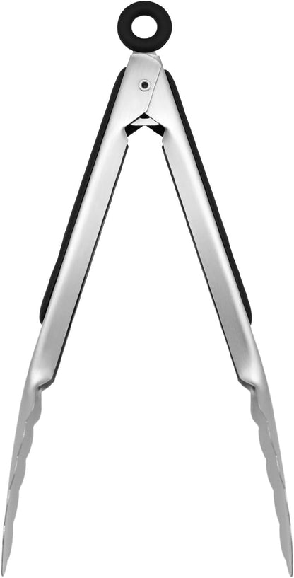 600℉ Heat Resistant Kitchen Tongs with Locking, Set of 9-inch and 12-inch Stainless Steel Metal Cooking Tongs with Non-Slip Grip, Perfect for Grilling, Barbecue (BBQ) and More