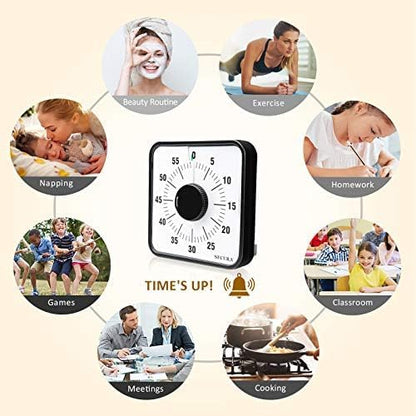 Secura 60-Minute Visual Countdown Timer, 7.5-Inch Oversize Classroom Visual Timer for Kids and Adults, Durable Mechanical Kitchen Timer Clock with Magnetic Backing (Blue)