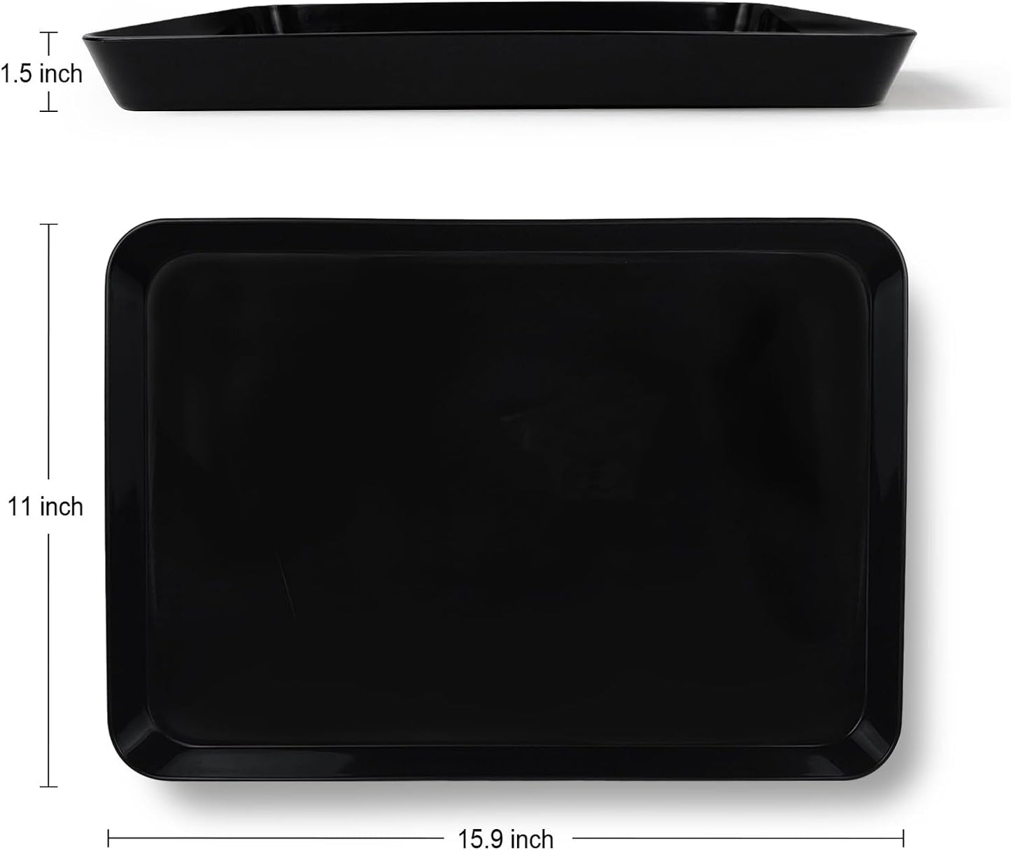 greenandlife 4 pcs 16" x 11" Large Serving Trays for Party Supplies, Plastic Platters for Serving Food, Unbreakable Reusable Trays for Snack, Fruit, Cookies, Desserts in Kitchen, BPA Free, Black
