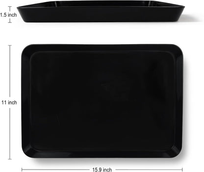 greenandlife 4 pcs 16" x 11" Large Serving Trays for Party Supplies, Plastic Platters for Serving Food, Unbreakable Reusable Trays for Snack, Fruit, Cookies, Desserts in Kitchen, BPA Free, Black