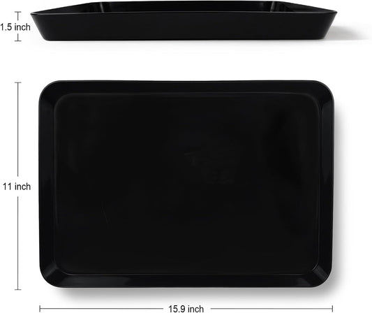 greenandlife 4 pcs 16" x 11" Large Serving Trays for Party Supplies, Plastic Platters for Serving Food, Unbreakable Reusable Trays for Snack, Fruit, Cookies, Desserts in Kitchen, BPA Free, Black