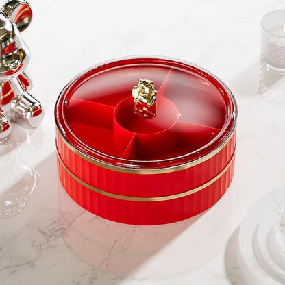 Rotating Snack Organizer with Lid,Accessible Luxury and High-End Snacks, Melon Seeds, Candies, Dried Fruits and Nuts Plate, Living Room Coffee Table, High-Looking Fruit Plate (Cream)
