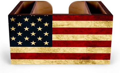 Wooden Utensil Holder Napkin Bar Caddy Parent (American Flag Black)
