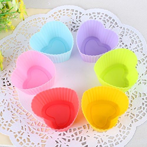 Heart Silicone Baking Cups, Heart Molds Love Cupcake Liners Large Resusable Muffin Cups, 30 Packs(Rainbow Colors)