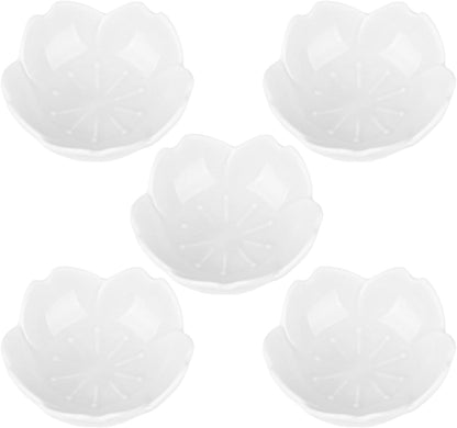 WHJY Light Green Cherry Blossom Dish Set, Cute Pink Ceramic Plates, Sauce/Seasoning Dish, Sushi Dishes, Soy Dipping Bowl, Dessert, Appetizer Plates, Serving Dish for Kitchen Home – Set of 5
