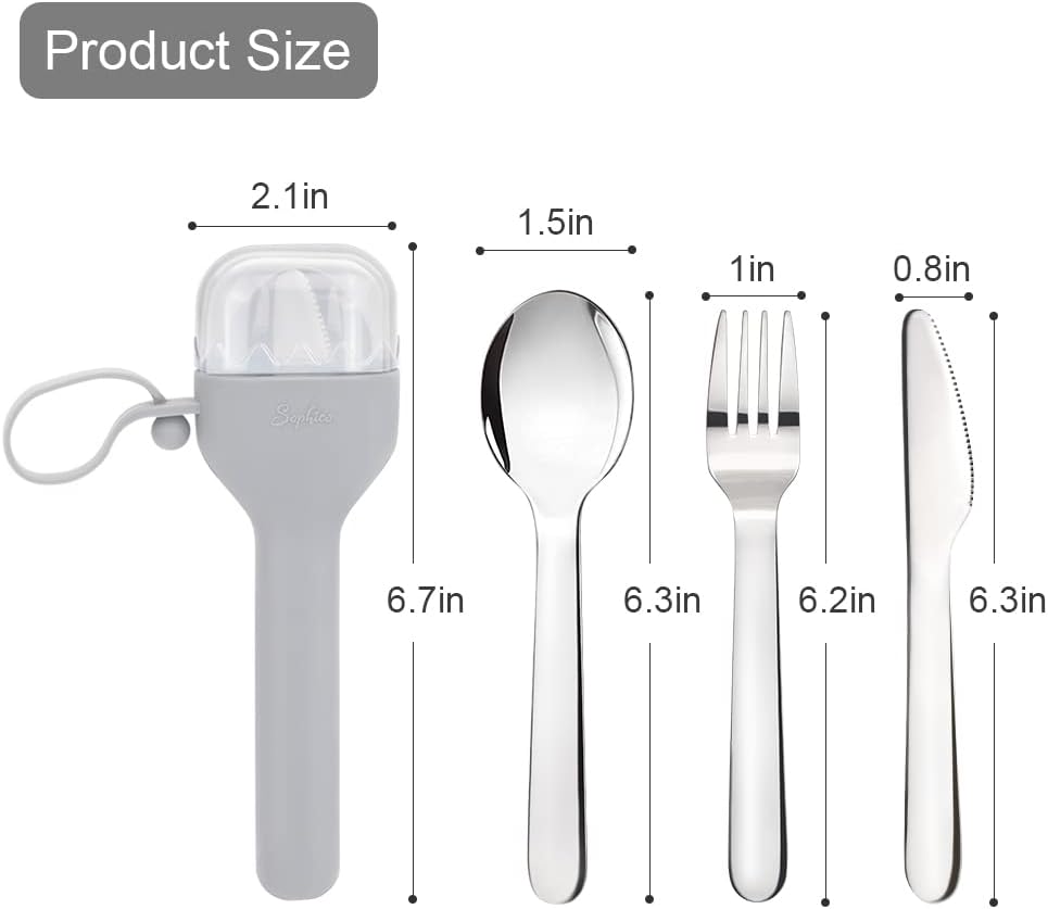 Sophico Travel Utensils Set for Camping and Kids Lunch Box, Stainless Steel Fork and Spoon, Knife Silverware Flatware Sets with Silicone Case - Portable & Leak-proof, Dishwasher Safe (Pink, 1 Set)
