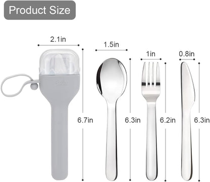 Sophico Travel Utensils Set for Camping and Kids Lunch Box, Stainless Steel Fork and Spoon, Knife Silverware Flatware Sets with Silicone Case - Portable & Leak-proof, Dishwasher Safe (Pink, 1 Set)
