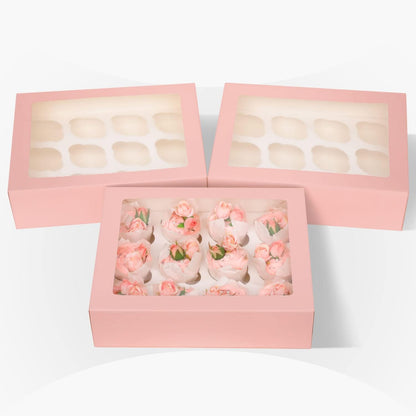 Bakepacker Auto-pop up 12 Cupcake Containers 6-Packs Brown Cupcakes Carrier, 12 Cupcake Boxes with Window 13"x10"x3.5"