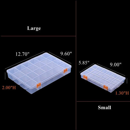 2 Pack Fixed 21 Grids Large Clear Plastic Storage Box, Transparent Organizer Container Case for Small Parts, Bead, Button, Jewelry, Diamond, Craft Supplies,Sewing Kit, DIY Accessories