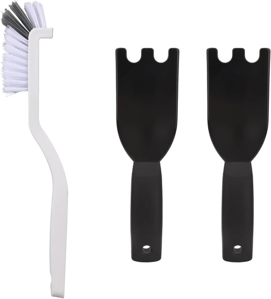 2pcs Universal Grill Scraper & Brush for George Foreman Indoor Grills and Other with Grooves, Heat-Resistant Spatula Cleaner Tool with Comfortable Grip (Black)