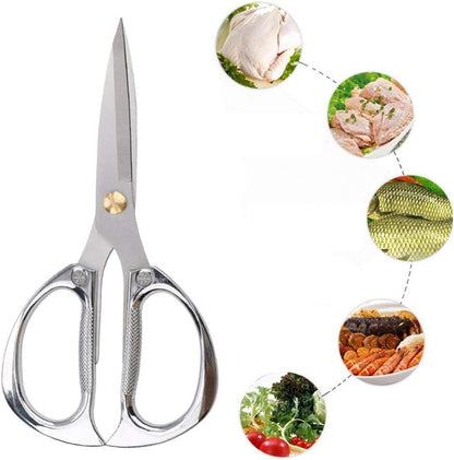 Multi-purpose Kitchen Shears Scissors, Heavy Duty Stainless Steel Scissors with Strong Straight Edge Snips (Silver)