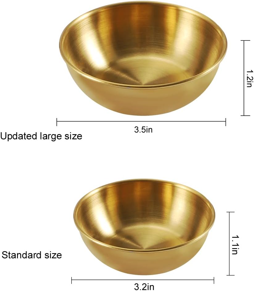 8 Pack 3.2inch Stainless Steel Sauce Dishes Mini Individual Saucers Bowl Round Seasoning Dishes Sushi Dipping Bowl Appetizer Plates, Champagne Gold