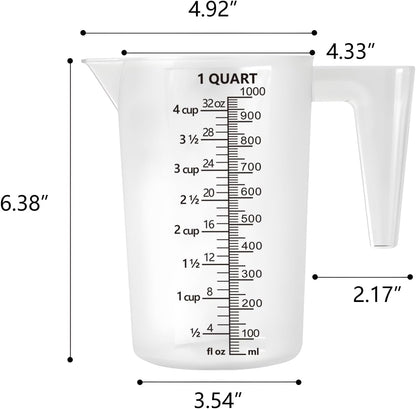 Plastic Measuring Cup with Handle, Pool Chemical Measuring Cup, Plastic Measuring Pitcher for Liquid Mixing, Pouring, Lawn Care, Pet Food, Motor Oil, Laboratory and More (32, Fluid Ounces, 1000ml)