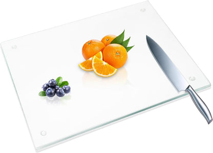 JAMBALAY Tempered Glass Cutting Boards for Kitchen, 16"x12" Clear Glass Cutting Board Set, 2Pcs Chopping Board with Rubber Non Slip Feet, Heat Resistant, Shatter Resistant, Dishwasher Safe