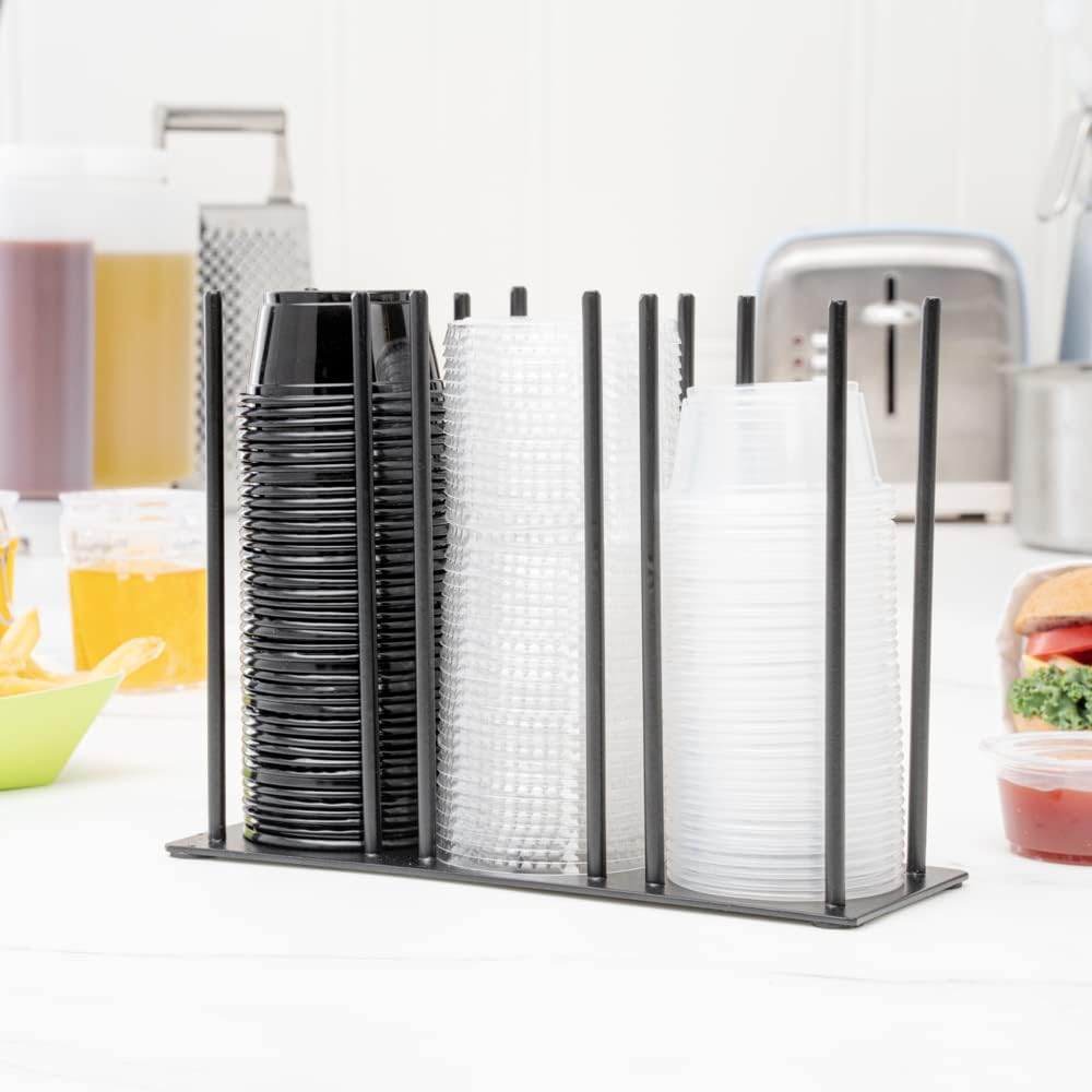 RW Base Black Iron Horizontal Portion Cup / Lid Organizer - 3 Section - 8 1/4" x 3" x 6" - 1 count box