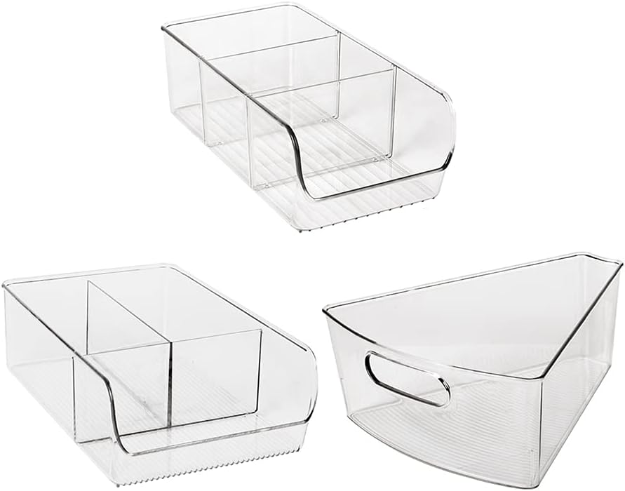 Clear Organizer Bins with Removable Dividers for Snacks Bag Sugar Packets Seasoning Packets Spice Packets Pouches