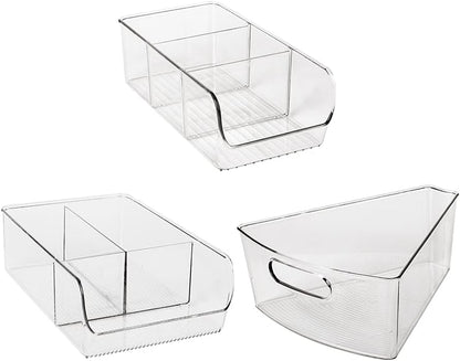 Clear Organizer Bins with Removable Dividers for Snacks Bag Sugar Packets Seasoning Packets Spice Packets Pouches