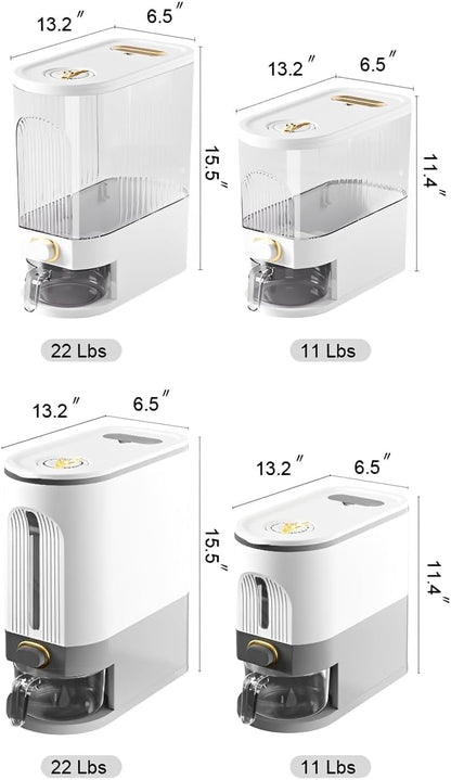 Gagee 11 Lbs Rice Dispenser, Clear | Grain Container Storage, With Lid, Measuring Cylinder, Moisture Proof, Household Cereal Dispenser Bucket