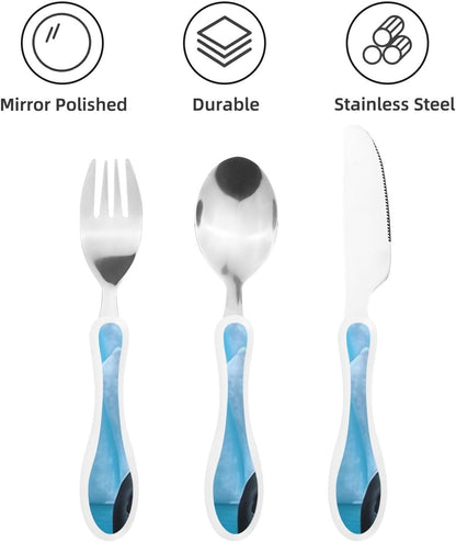 3-Piece Kids Silverware Set With Storage Case, Stainless Steel Reusable Children Safe Knife Spoon Fork Set Grim Reaper Children Flatware Set For Kids Lunch Box