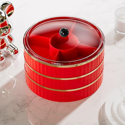 Rotating Snack Organizer with Lid,Accessible Luxury and High-End Snacks, Melon Seeds, Candies, Dried Fruits and Nuts Plate, Living Room Coffee Table, High-Looking Fruit Plate (Cream)