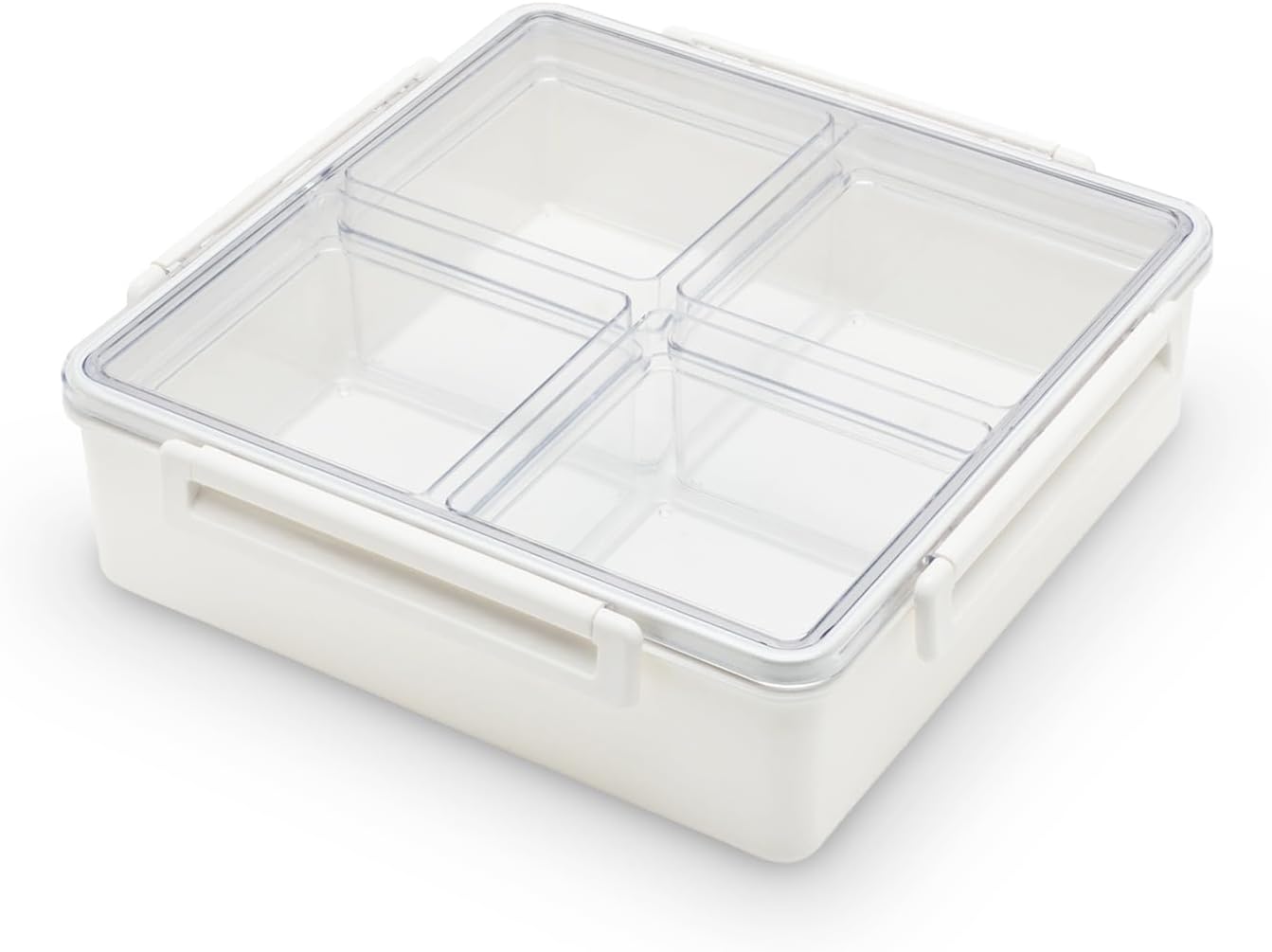 Lustroware Gourmet Palette Airtight 5-Compartment Round Serving Tray with Lid – Portable Snackle Platter & Charcuterie Organizer Box with Removable Dividers for Fruit, Vegetables, Snacks, Appetizers