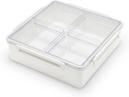 Lustroware Gourmet Palette Airtight 5-Compartment Round Serving Tray with Lid – Portable Snackle Platter & Charcuterie Organizer Box with Removable Dividers for Fruit, Vegetables, Snacks, Appetizers