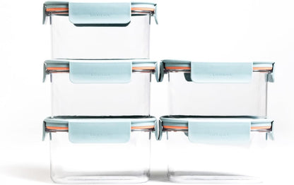 LocknLock LBF404RS5N Bisfree Modular Plus Food Storage Containers for Lunch, Meal Prep, Stackable, BPA-Free, Leakproof, Microwave, Dishwasher, Freezer-Safe, 10 Pieces, 5 Boxes and 5 Lids, Navy, 910ml
