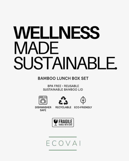 ECOVAI Glass Bento Box (2 Pack) LARGE 3-Compartment Portion Control Glass Meal Prep Containers with Bamboo Lid, Leakproof Silicone Seal, Borosilicate Glass, Microwave Safe Lunch Box/Tupper