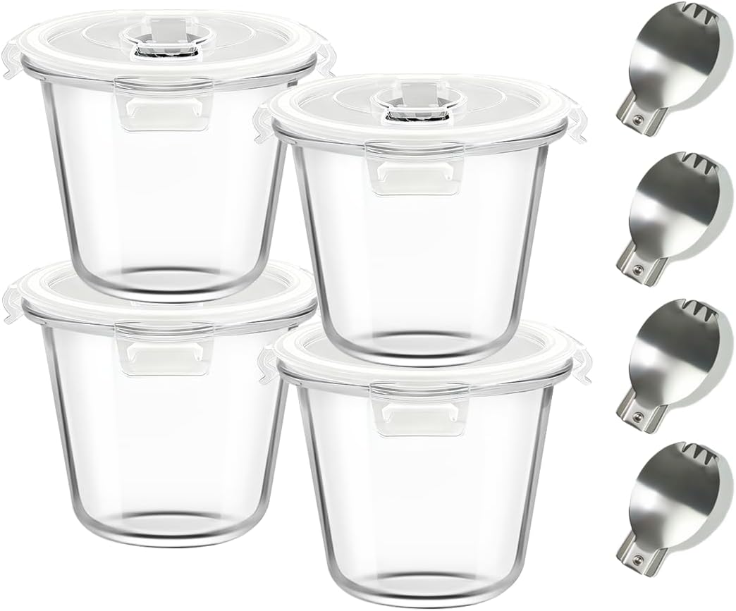 H.JSS WDJS 3Cup Round Glass Food Storage Containers with Airtight lids, 23oz Glass Meal Prep Containers, Heat-Resistant BPA-Free for Soup Leftover, Microwave, Dishwasher and Fridge Safe (white-4Pack)