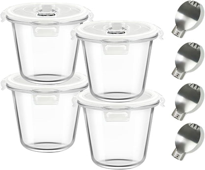 H.JSS WDJS 3Cup Round Glass Food Storage Containers with Airtight lids, 23oz Glass Meal Prep Containers, Heat-Resistant BPA-Free for Soup Leftover, Microwave, Dishwasher and Fridge Safe (white-4Pack)
