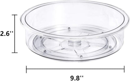 Slideep Lazy Susan Plastic Turntable Divided Spinner for Kitchen Cabinet, Pantry, Fridge, Cupboard, Counter Organizing Fully Rotating Organizer for Food, Spices, and Condiments, 11.5" Clear - 2 Pack