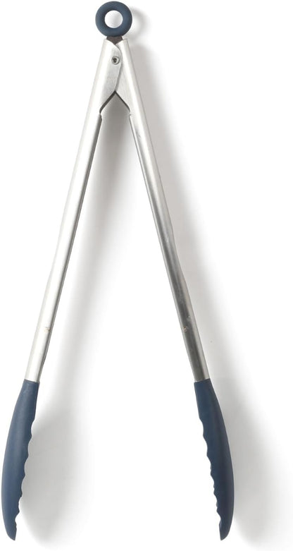 Calphalon Edge Tongs Set, 2-Piece Stainless Steel Kitchen Tongs Set with Silicone Heads, Includes 9-Inch & 12-Inch Heat-Resistant Locking Tongs for Cooking, Grilling & Serving, Taupe