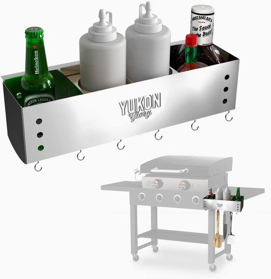 Yukon Glory BBQ Caddy Organizer - Stainless Steel Griddle Caddy for Char-Broil 4-Burner Grills - Clean & Organized Grill Station