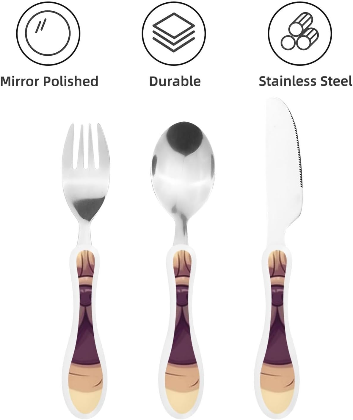 3-Piece Kids Silverware Set With Storage Case, Stainless Steel Reusable Children Safe Knife Spoon Fork Set Blue Active Girl Running Sunset Children Flatware Set For Kids Lunch Box - Colors B
